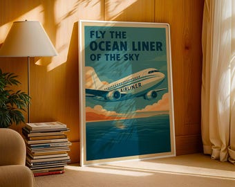 Mid-Century Airplane Travel Poster: Retro Aviation Art Print (Digital Download)
