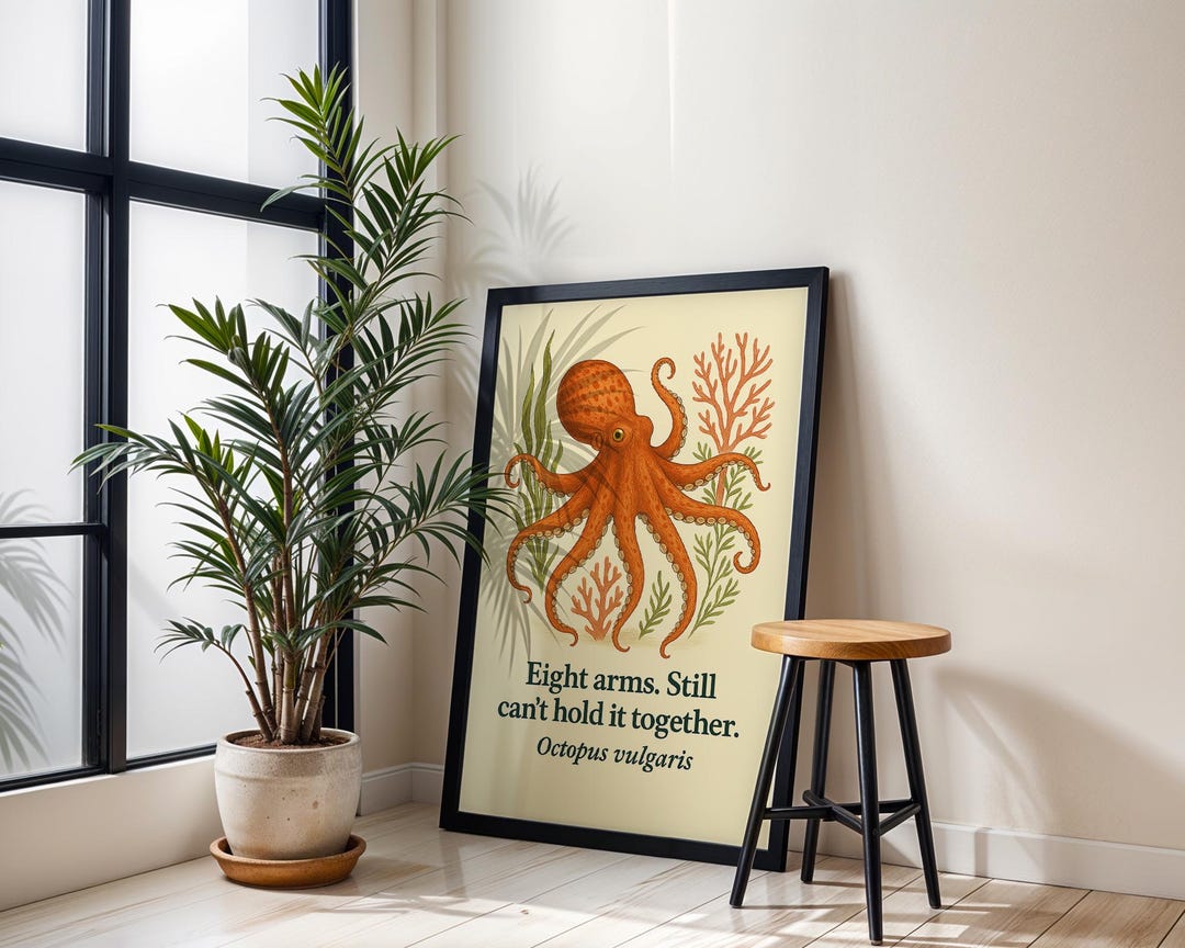 Funny Octopus Art Print: Marine Biology Poster for Overwhelmed ...