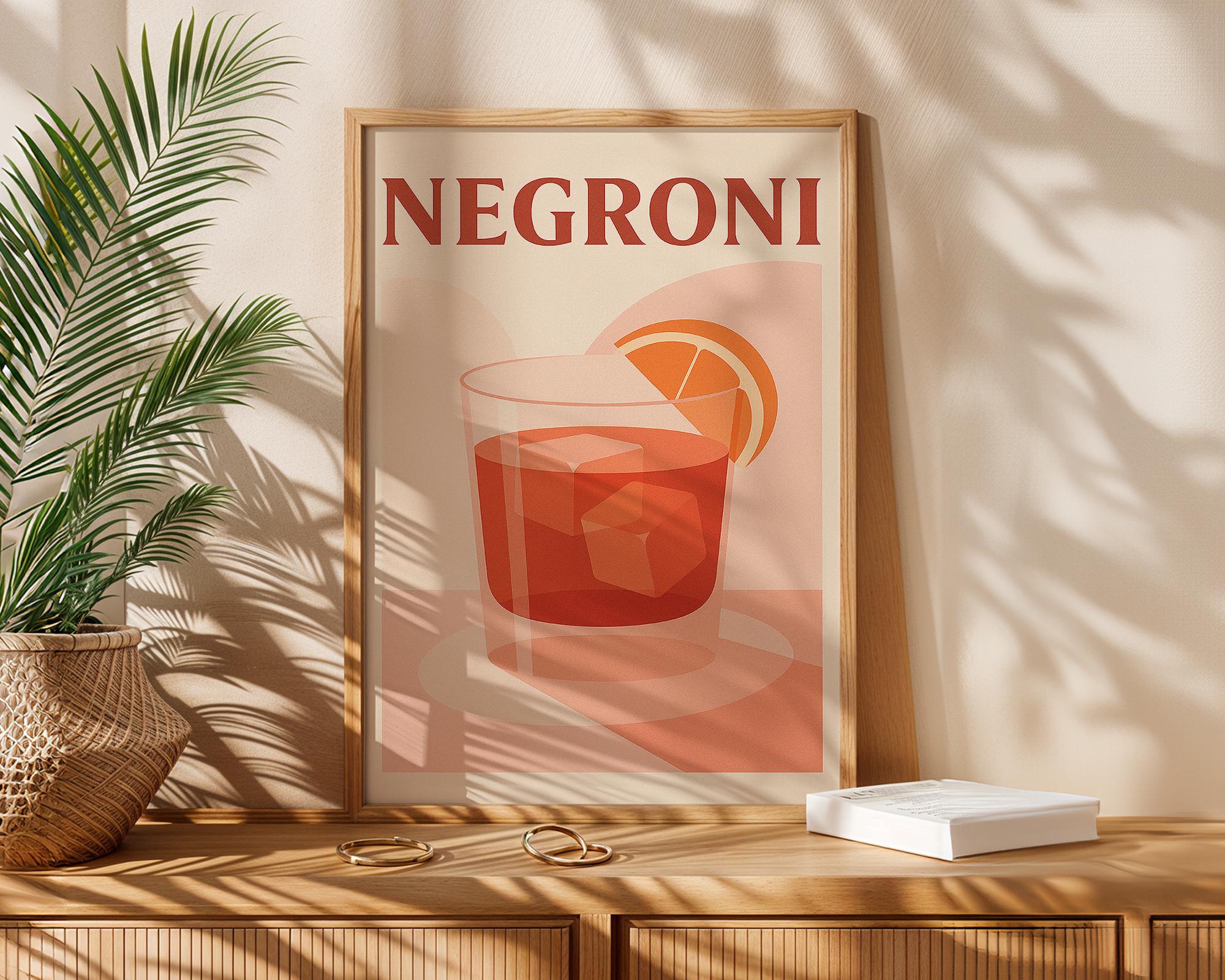 Mid-Century Negroni Cocktail Print: Retro Bar Art (Digital Download A3 A4 8x10 )