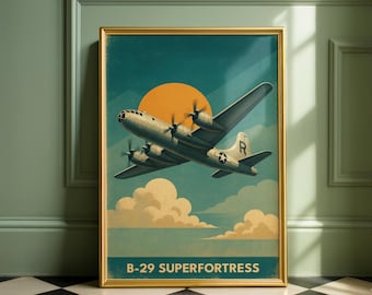 B-29 Superfortress Poster – Retro WWII Bomber Plane Art Print