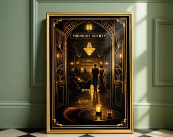 Art-decobarprint, nachtleven jaren 1920, vintage cocktailloungeposter
