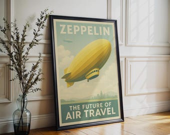 Zeppelin-reisposter: vintage art-deco luchtschip fine-art print
