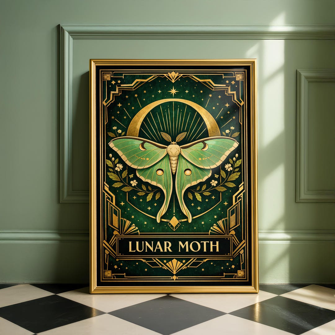 Art Deco Luna Moth Poster, Emerald Green Botanical Print - Etsy