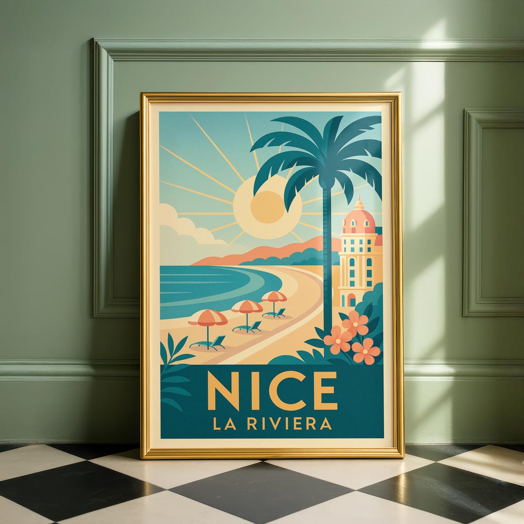 Nice Art Deco Poster – La Riviera, French Travel Print, Retro Beach ...