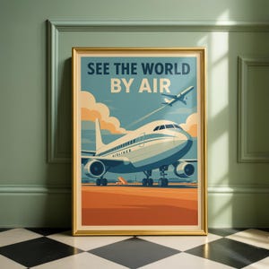 Retro Aviation Poster: Mid-Century Jet Age Travel Print. See The World By Air (Digital Download)