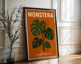 Impression Monstera rétro : oeuvre d'art murale botanique pour la maison ou le bureau (téléchargement numérique)