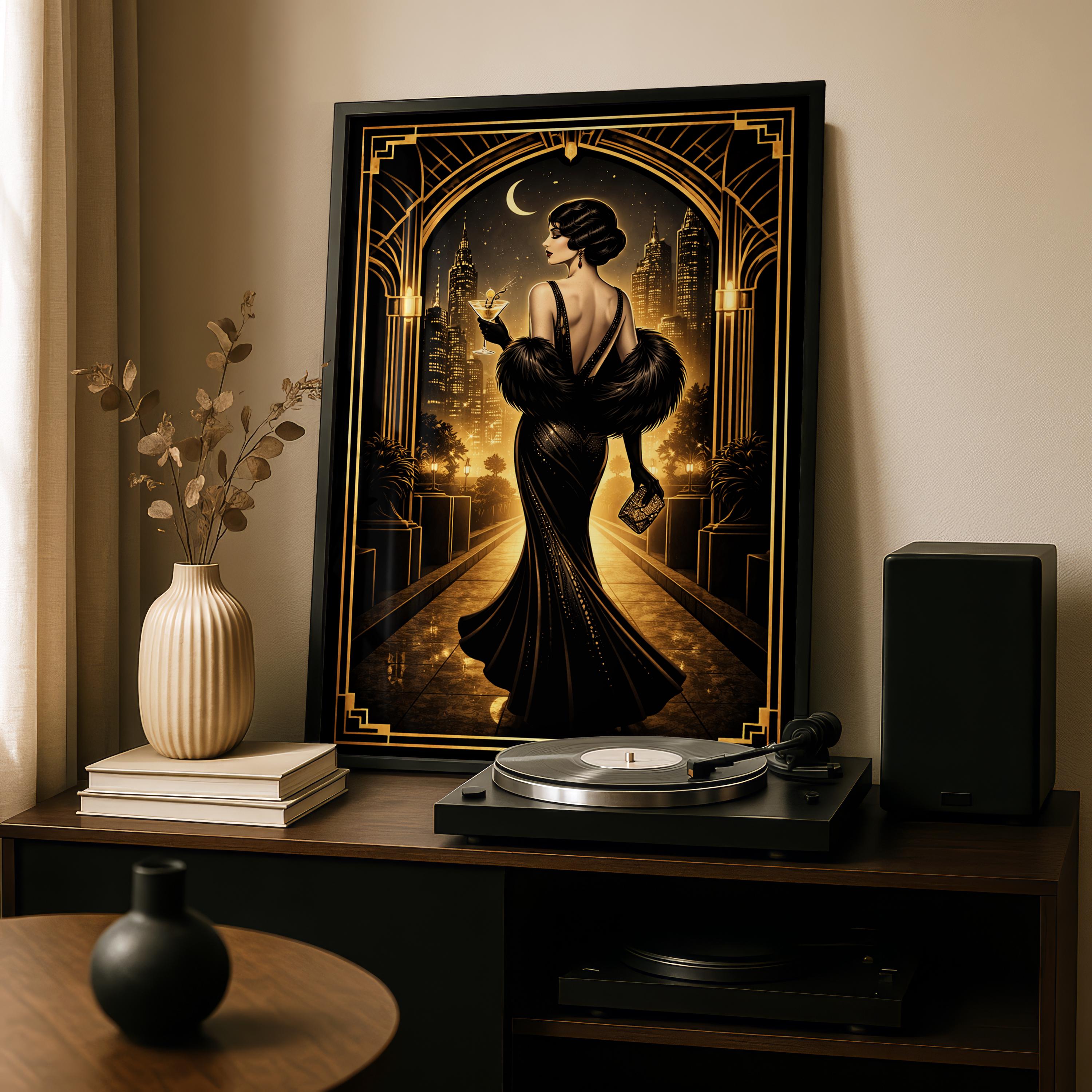 Art Deco Night Poster, Elegant Woman Print, Vintage Glamour Wall Art ...