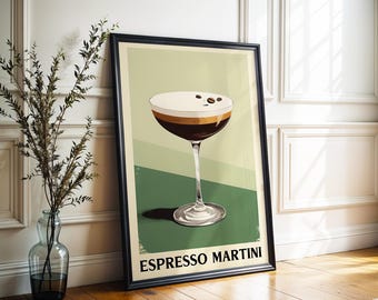 Espresso Martini Art Print: Vintage Mid-Century Cocktail Poster