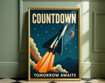 Retro Space Age Rocket Fine Art Poster | Mid Century Futuristic Wall Decor