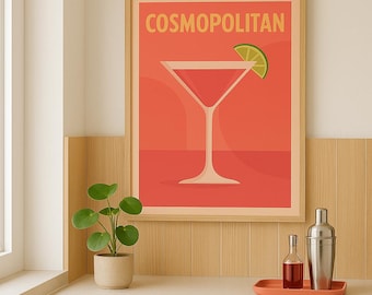 Midcentury Cosmopolitan Cocktail Print: Retro Pink Bar Art (Digital Download A3 A4 8x10 12x18&quot;)
