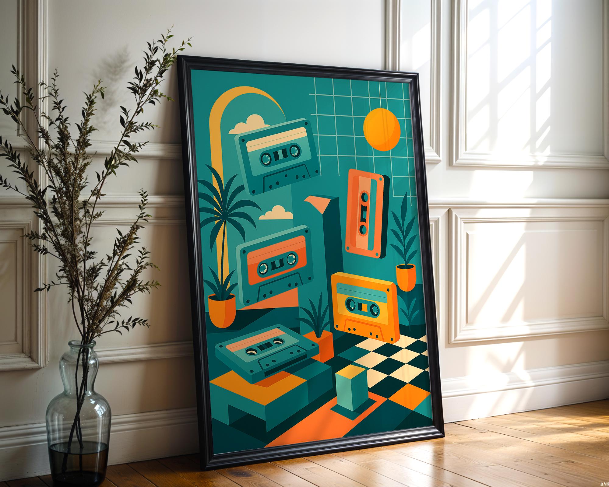 80s Retro Cassette Tape Art Print: Memphis Style Surreal Lounge - Etsy