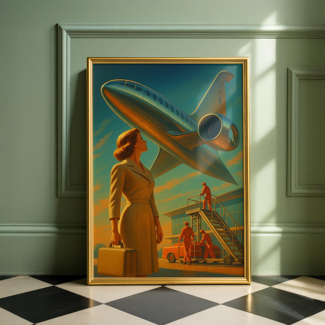Retro Futuristic Aviation Poster – Mid-century Jet Age Travel Art Print ...