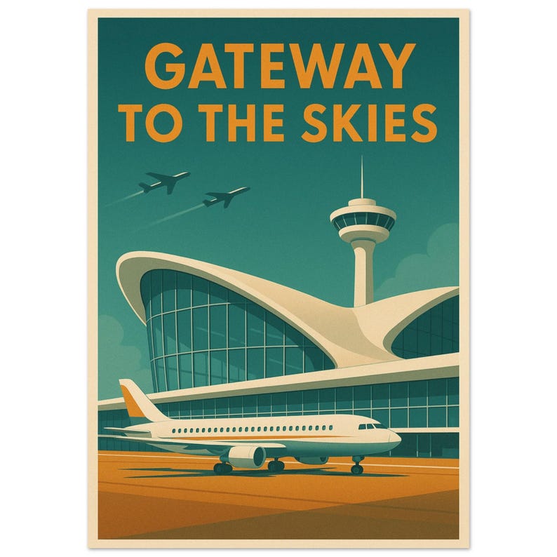 Retro Aviation Poster: Mid-Century Modern Airport Art Print image 11