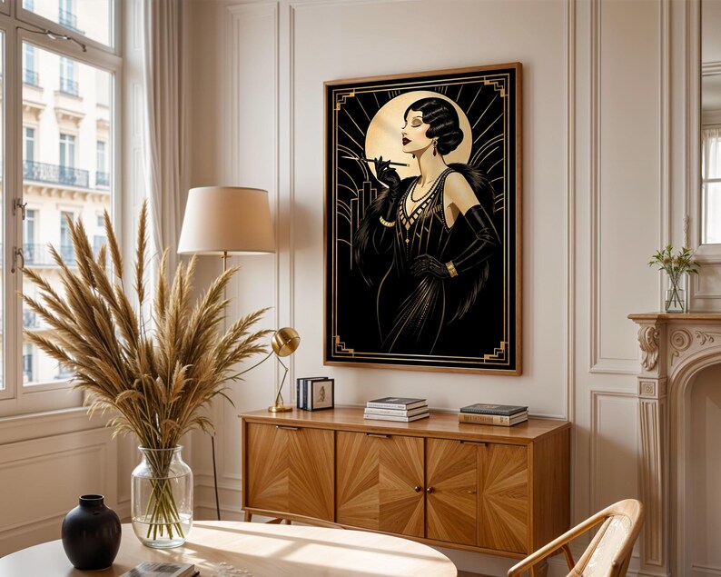 Art Deco Woman Print, 1920s Black and Gold Glamour, Fine Art - Etsy