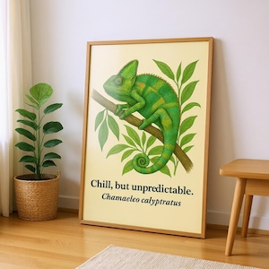 Chameleon Poster: Vintage Reptile Illustration, Botanical Art Print