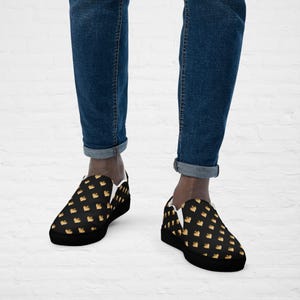 Men’s Poker Slip-On Shoes – Gold Spade Print Canvas Sneakers, Casual Card Player Style