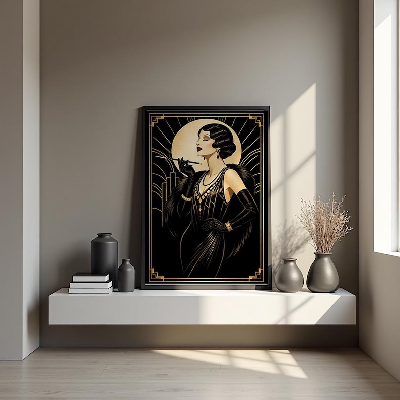 Art Deco Woman Print, 1920s Black and Gold Glamour, Fine Art - Etsy