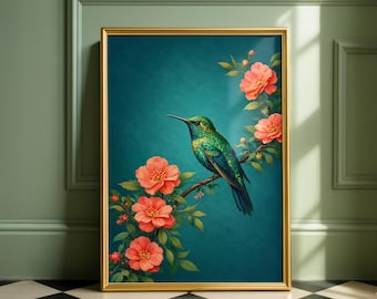 Hummingbird Botanical Wall Art – Tropical Bird Fine Art Poster
