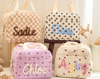 Custom Name Kids Lunch Bag - Strawberry Insulated School Tote, Easy Clean Preschool Lunchbag, Sweet Gift for Grandkids