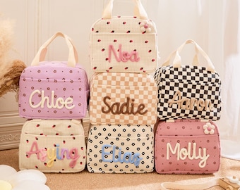 Custom Kids Lunch Bag with Name - Handmade Strawberry Lunch Tote, Insulated Birthday Gift for Preschool & School Children