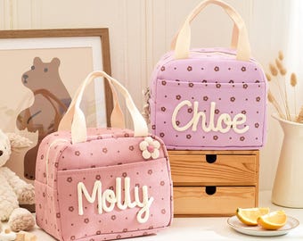 Personalisierte Kinder-Lunchtasche mit Namen - Erdbeer-Schule-Lunch-Tasche, gefütterte Vorschul-Lunchbag, Geschenk für Kleinkinder
