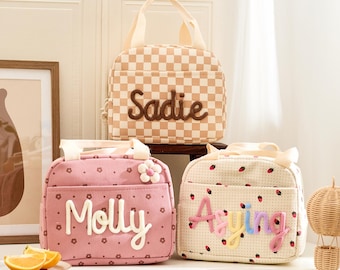 Custom Name Kids Lunch Bag - Insulated Strawberry School Picnic Tote, Personalized Back to School Lunchbag for Elementary Kids