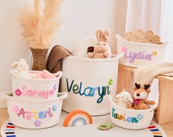 Personalized Crochet Baby Basket: Embroidered Name, Luxury Cotton Rope