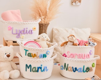 Personalized Crochet Baby Basket: Embroidered Name, Luxury Cotton Rope