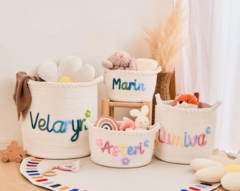 Personalized Crochet Baby Name Basket: Custom Embroidered Nursery Storage