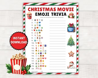 Christmas Movie Emoji Trivia Game, Christmas Movie Quiz, Guess the Emoji, Holiday Movie Night Trivia, Xmas Movie Games for Family, Office