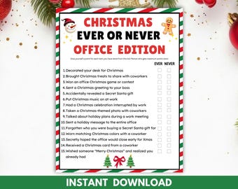 Christmas Ever or Never Office Edition, Christmas Coworker Games, Employee Holiday Game, Remote Christmas Games, Holiday Work Week Ideas