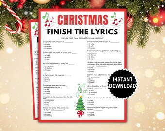 Christmas Finish the Lyrics Game, Christmas Song Trivia Quiz, Christmas Song Game,  Group Holiday Party Game,Christmas Carol Trivia Activity