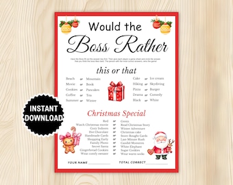 Christmas Who Knows The Boss Best Game, This or That Boss, Would the Boss Rather, Holiday Office Party,Office Christmas Party games Coworker