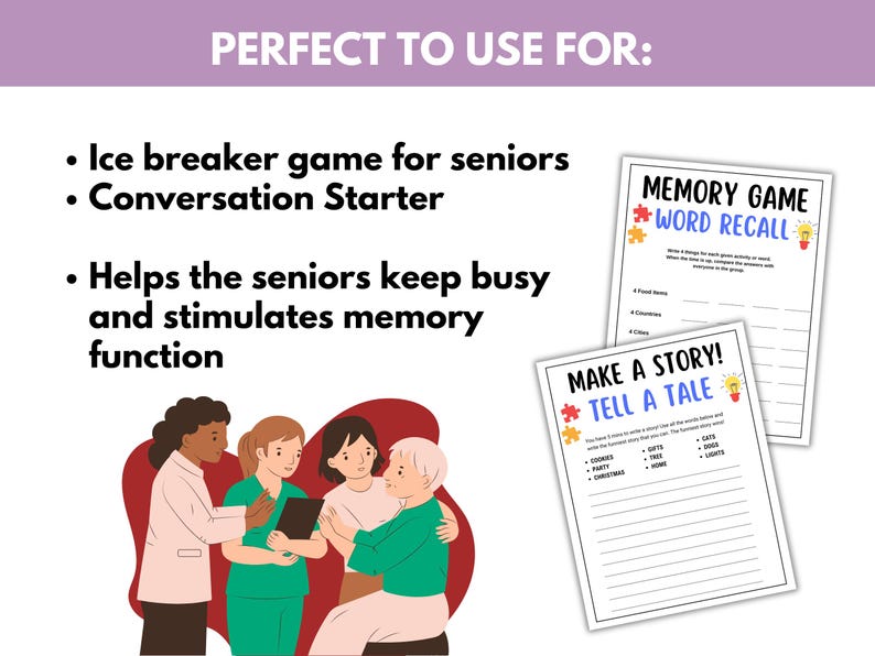Dementia Cards, Brain Game, Alzheimer's Memory Game, Dementia Conversation Starters, conversation starter for seniors, memory activities for seniors, dementia friendly games, dementia games printable