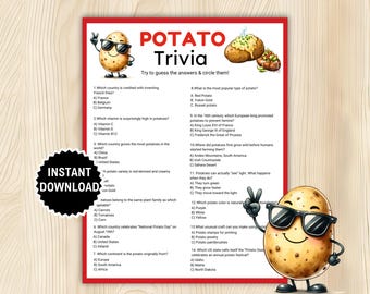 Potato Trivia Game, Potato Baby Shower, Printable Potato Bar Game for Kids & Adults, Dinner Party Idea, National Potato Day, Potato Party