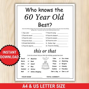 Wer kennt die 60-jährigen Besten, zum 60. Geburtstag Spiel, zum Ausdrucken, 60