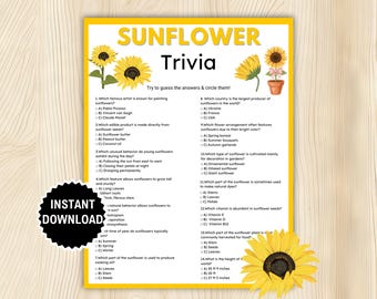 Sunflower Trivia Quiz, Flower Trivia Game, Sunflower Bridal Shower, Family Game Night, Summer Party Activity, Summer Classroom Activities