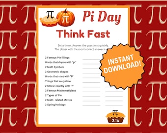 Día Pi - Juego Piensa Rápido / Juego en el aula del Día Pi / Juego imprimible de la Fiesta Pi / Actividades del Día Pi / Diversión del Día Pi / Juego para la celebración del Día Pi