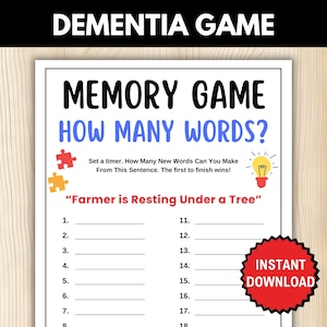 Dementia Game: How Many Words, Senior Citizens Activity, Brain Games, Memory Activities, Elderly game, Memory Games, Dementia Activities