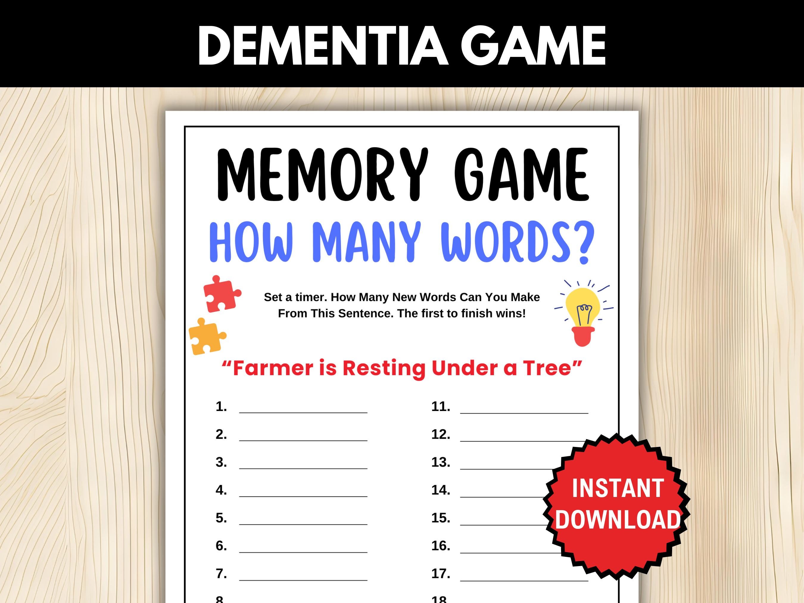 Dementia Game: How Many Words, Senior Citizens Activity, Brain Games