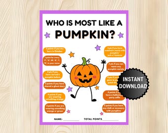 Who is Most Like Pumpkin, Costume Party Game, Pumpkin Spice Games, Fall Harvest Party Activity, Halloween Thanksgiving Game for Kids, Senior