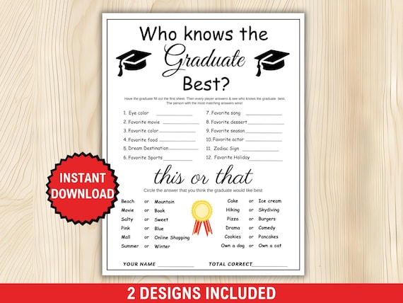 Graduation Game, Who Knows the Graduate Best, Graduation Trivia Game, How Well Do You Know the Grad, Printable 2025 Graduation Party Game