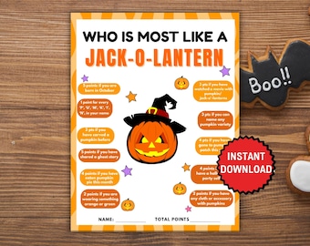 Who is Most Like Jack O Lantern, Costume Party Game, Pumpkin Spice Games, Fall Harvest Party Activity, Halloween Thanksgiving Game Ideas