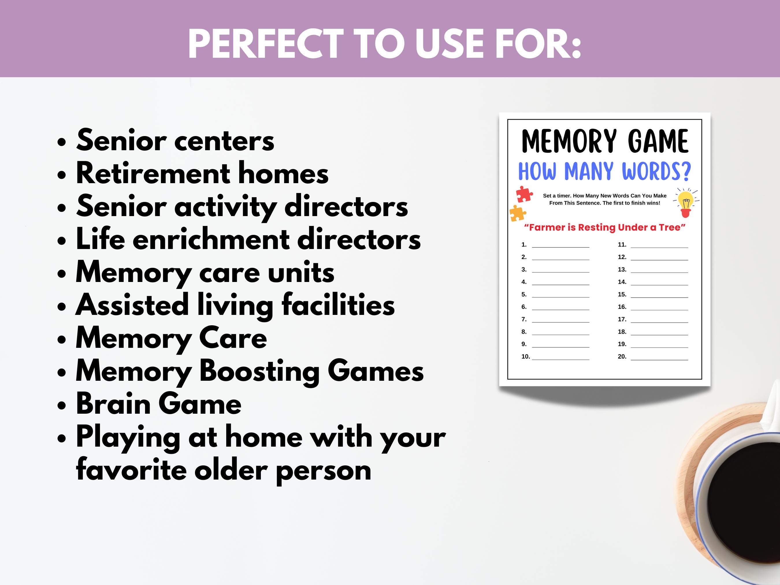 Dementia Game: How Many Words, Senior Citizens Activity, Brain Games