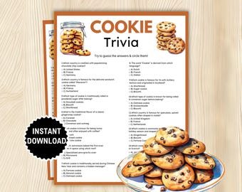 Cookie Trivia Game, Cookie Swap Games, Dessert Trivia, Cookie Exchange Game, Cookie Themed Games for Baby Shower, Bridal Shower, Birthday