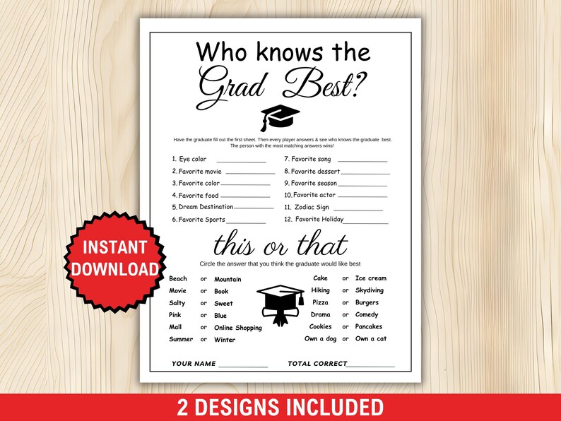 this or that graduation game, get to know the graduation, who knows grad best, who knows the graduate game, do you know the graduate, how well do you know the grad