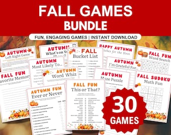 Fall Game Bundle, 30 Fall Games & Activities, Autumn Trivia Games, Apple, Pumpkin Games, Fall Party, Fun Printable Games for Kids, Seniors