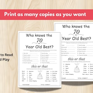 70th birthday games, who knows the 70 year old best game,  70th birthday ideas for men, this or that birthday game, get to know the 70 year old, how well do you know the 70 year old,
