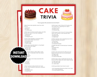 Cake Trivia Game, Dessert Party, Cake Theme Birthday Party, Baking Trivia, Sweet Treat Game, Cake Quiz, Cake Theme Baby Shower,Bridal Shower