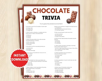 Chocolate Trivia Game, Chocolate Party Ideas, Fondue Bar, Chocolate Tasting Game, Game for Chocolate Baby Shower, Bridal Shower, Birthday